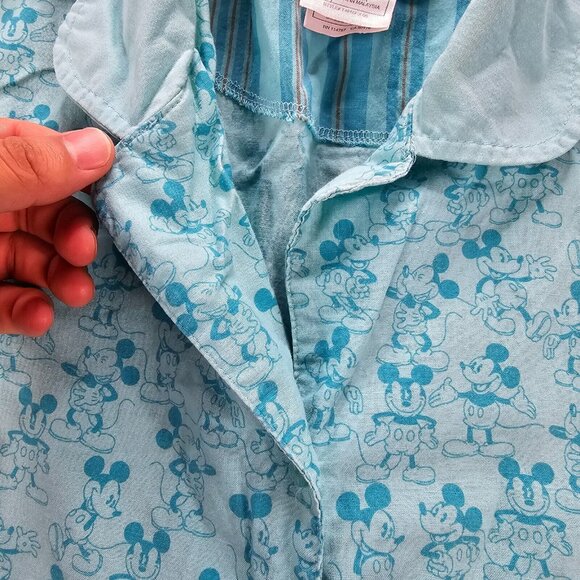 Disney‎ Pajama Shirt Womens Medium Blue Button Up Sleepwear Mickey Mouse Casual - Picture 6 of 8
